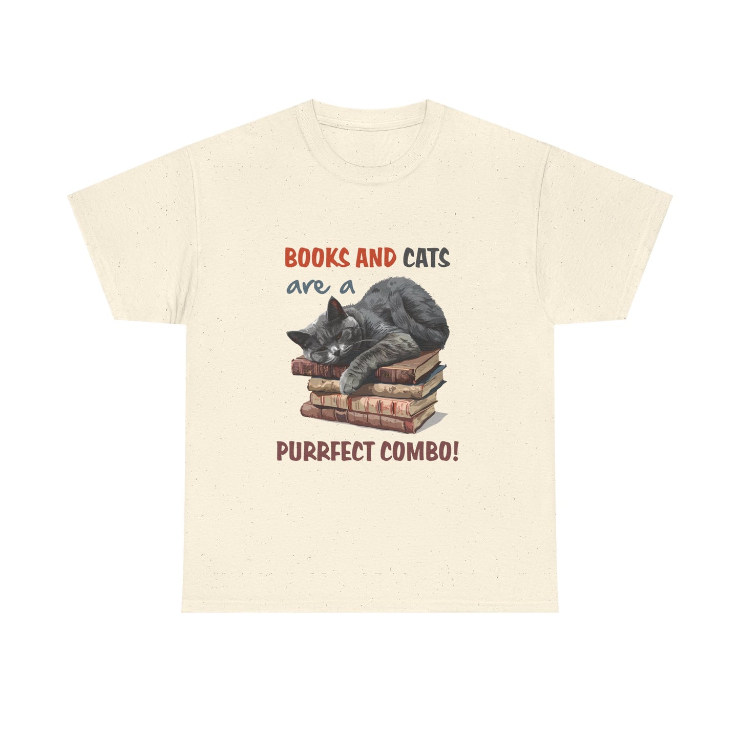 Cat & Books T-Shirt — "Books and Cats are a Purrfect Combo" Cozy Reader Tee