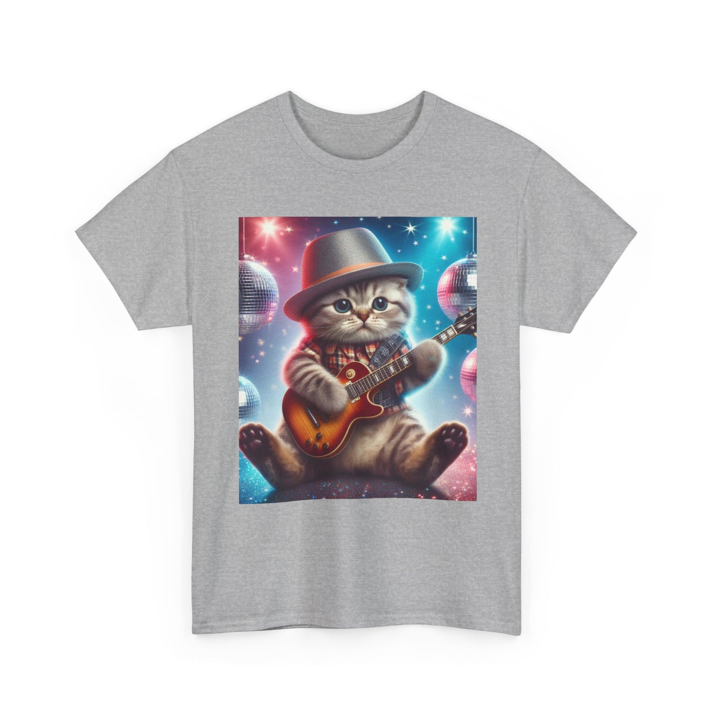 Cat Guitarist T-Shirt — Cute Kitten Playing Electric Guitar Tee