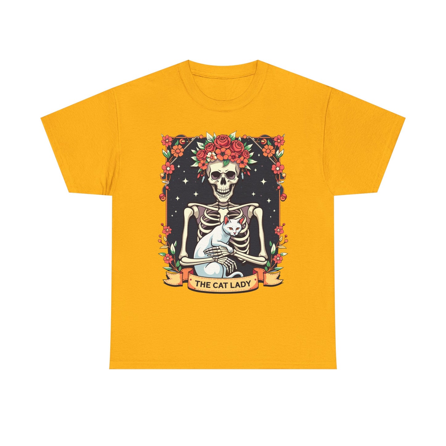 Cat Lady Skeleton T-Shirt — Floral Day of the Dead Cat Tee