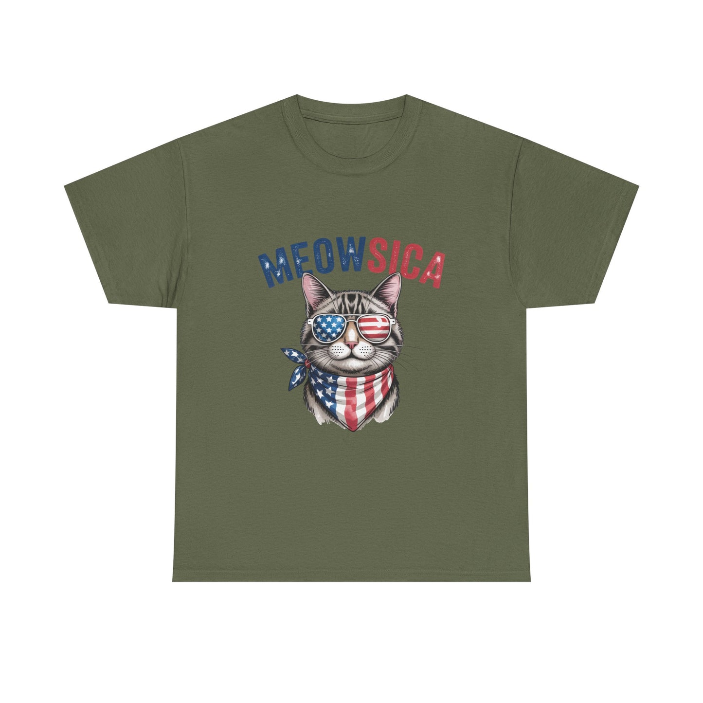 Meowsica Cat T‑Shirt — Patriotic American Flag Kitty Tee