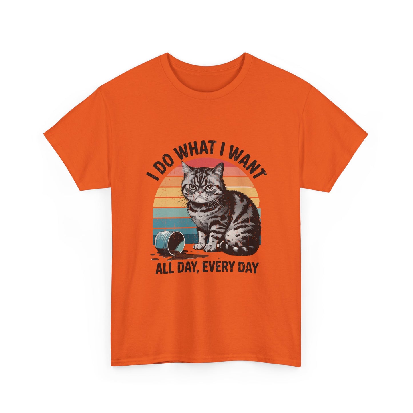 Cat Graphic Tee — "I Do What I Want All Day, Every Day" Vintage Sunset T-Shirt