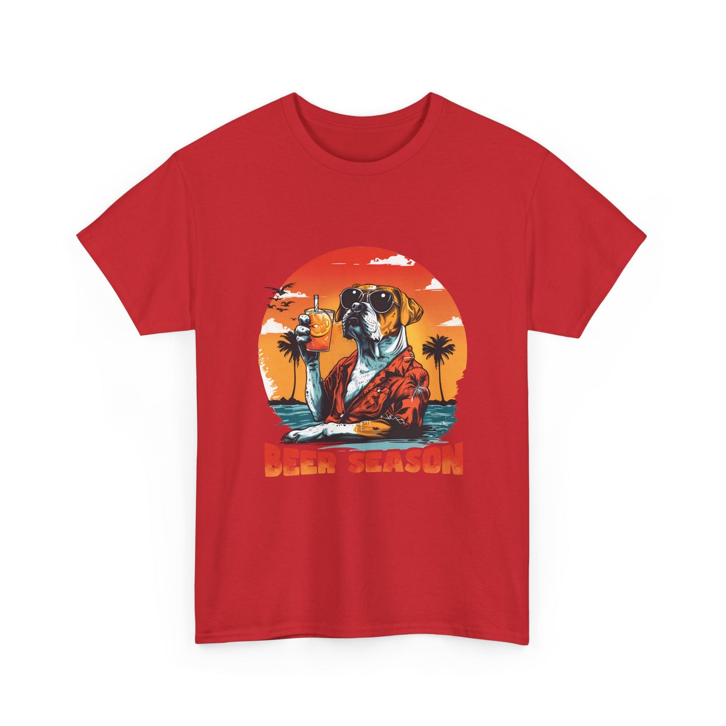 Beer Season T-Shirt — Vintage Sunset Dog Holding Beer