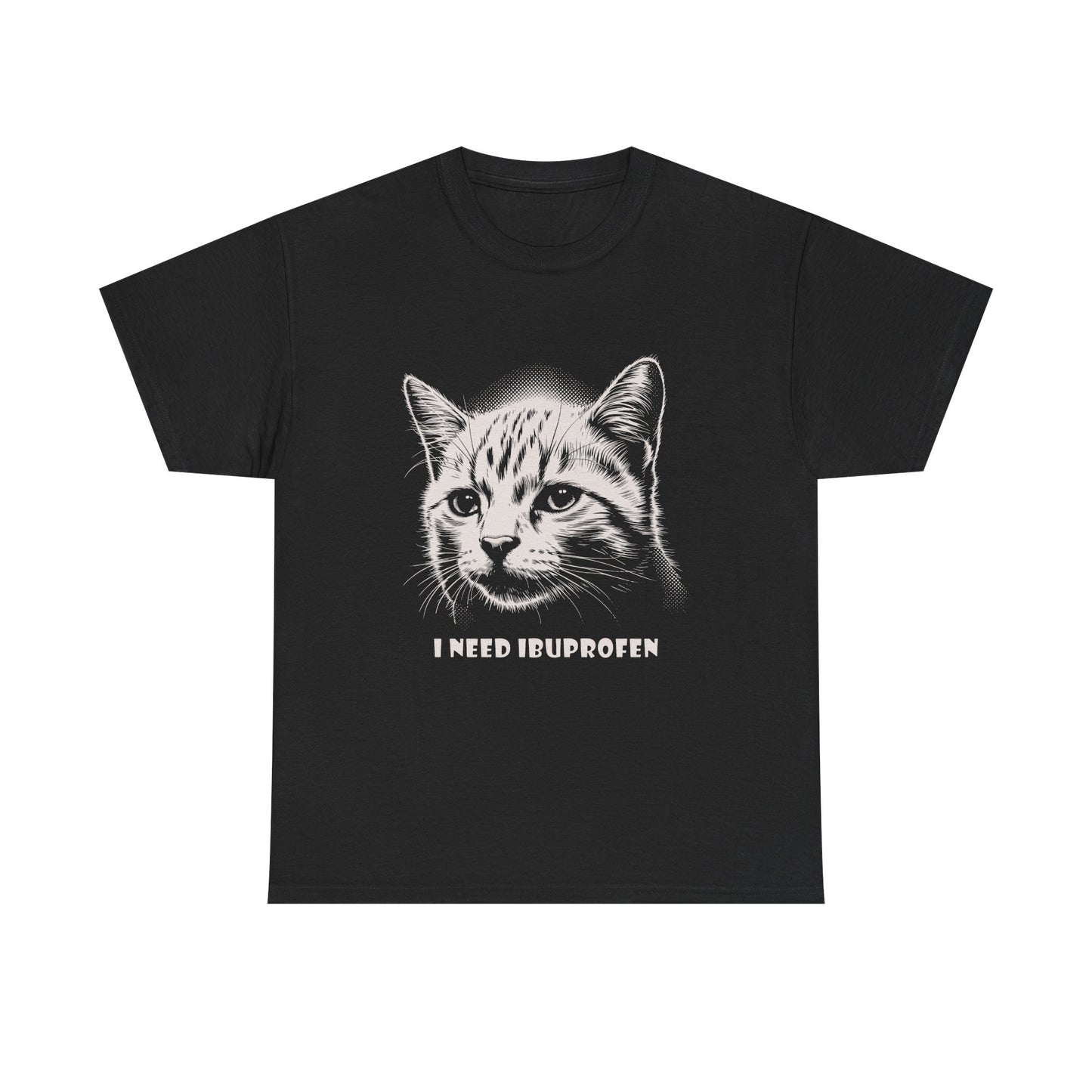 Cat Head T-Shirt — "I Need Ibuprofen" Funny Graphic Tee