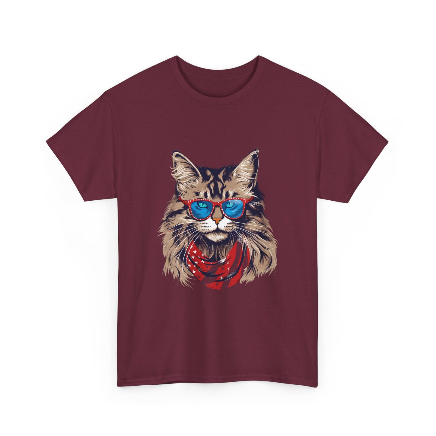 Patriotic Cat Tee — Cat with American Flag Bandana & Sunglasses T-Shirt