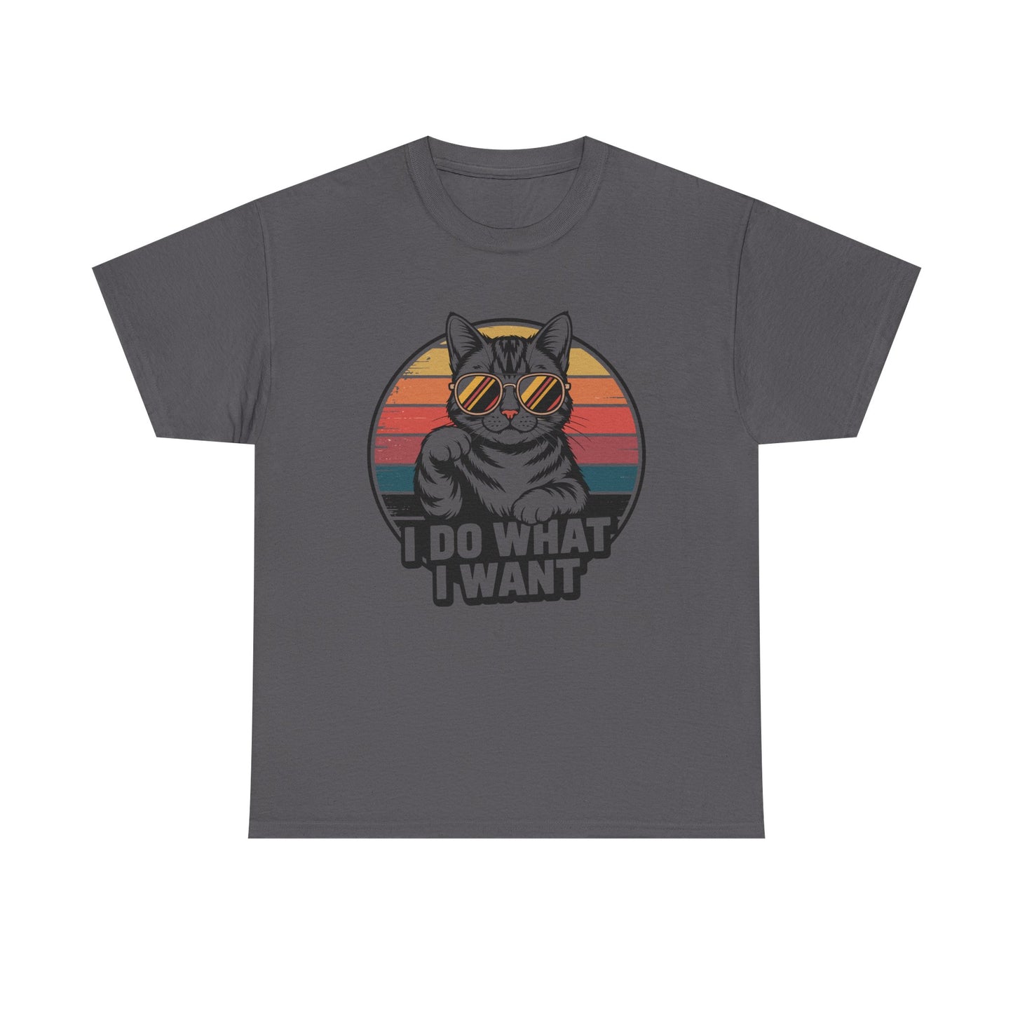 I Do What I Want Cat T-Shirt — Retro Sunglasses Vintage Stripe Graphic Tee