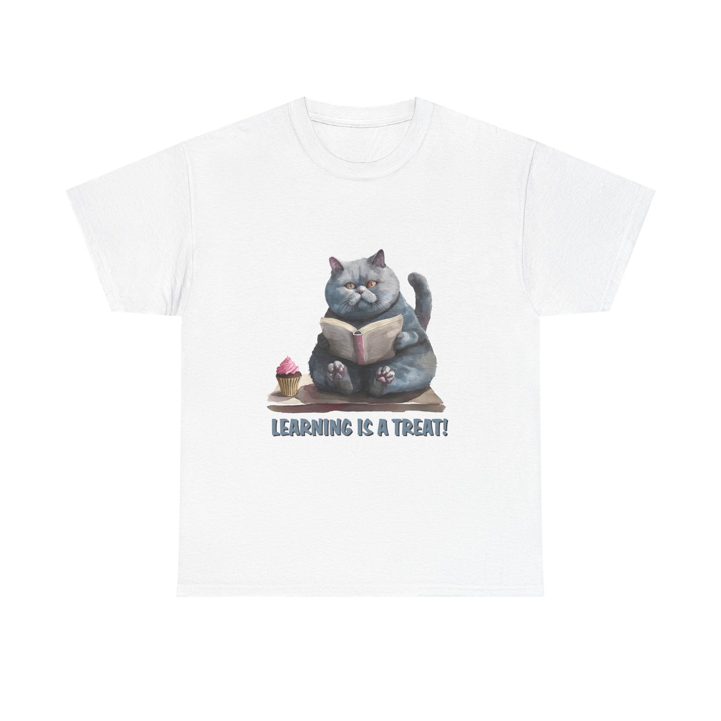 Cat Reading T-Shirt — "Learning Is a Treat" Cute Book Lover Tee