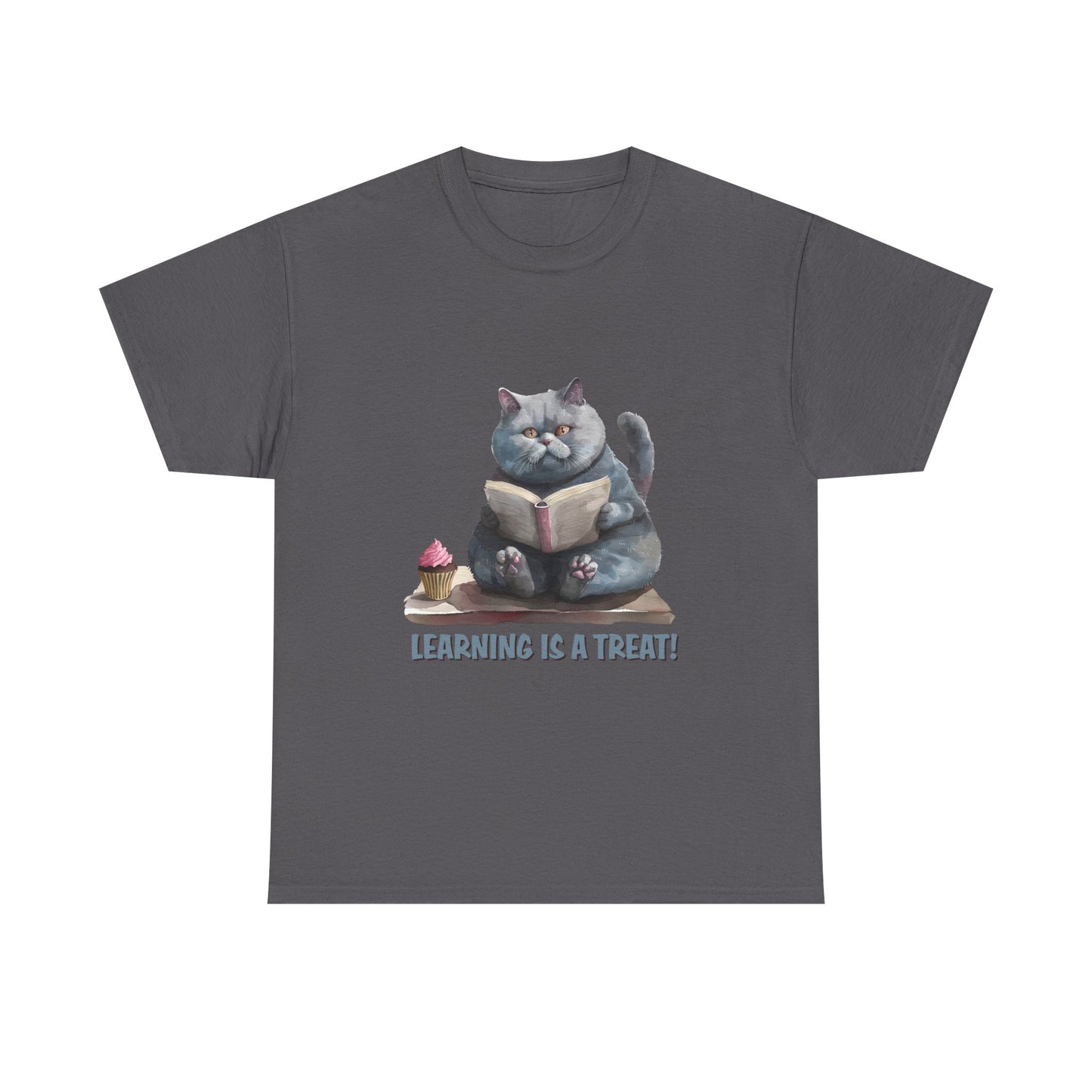 Cat Reading T-Shirt — "Learning Is a Treat" Cute Book Lover Tee