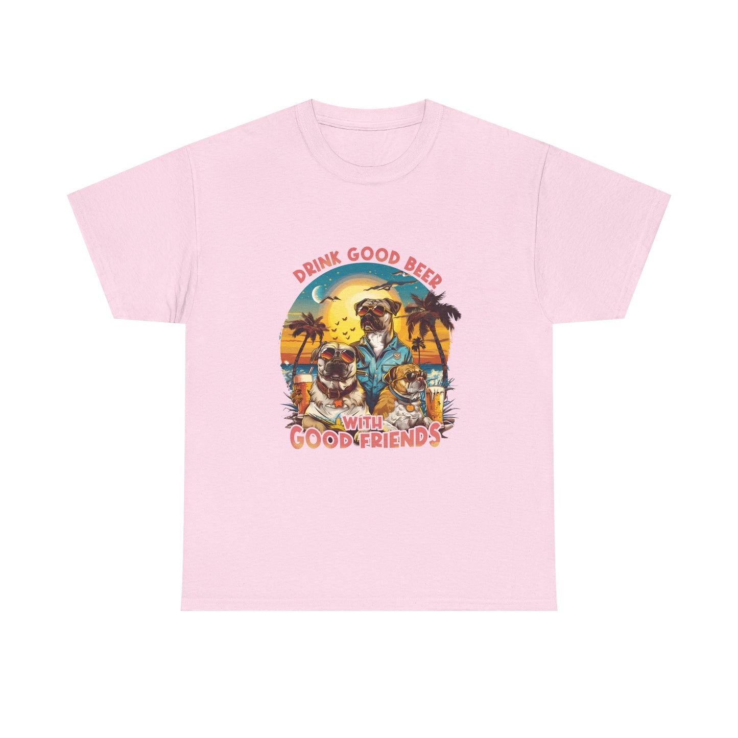 Beer & Pups T-Shirt — "Drink Good Beer with Good Friends" Retro Beach Tee