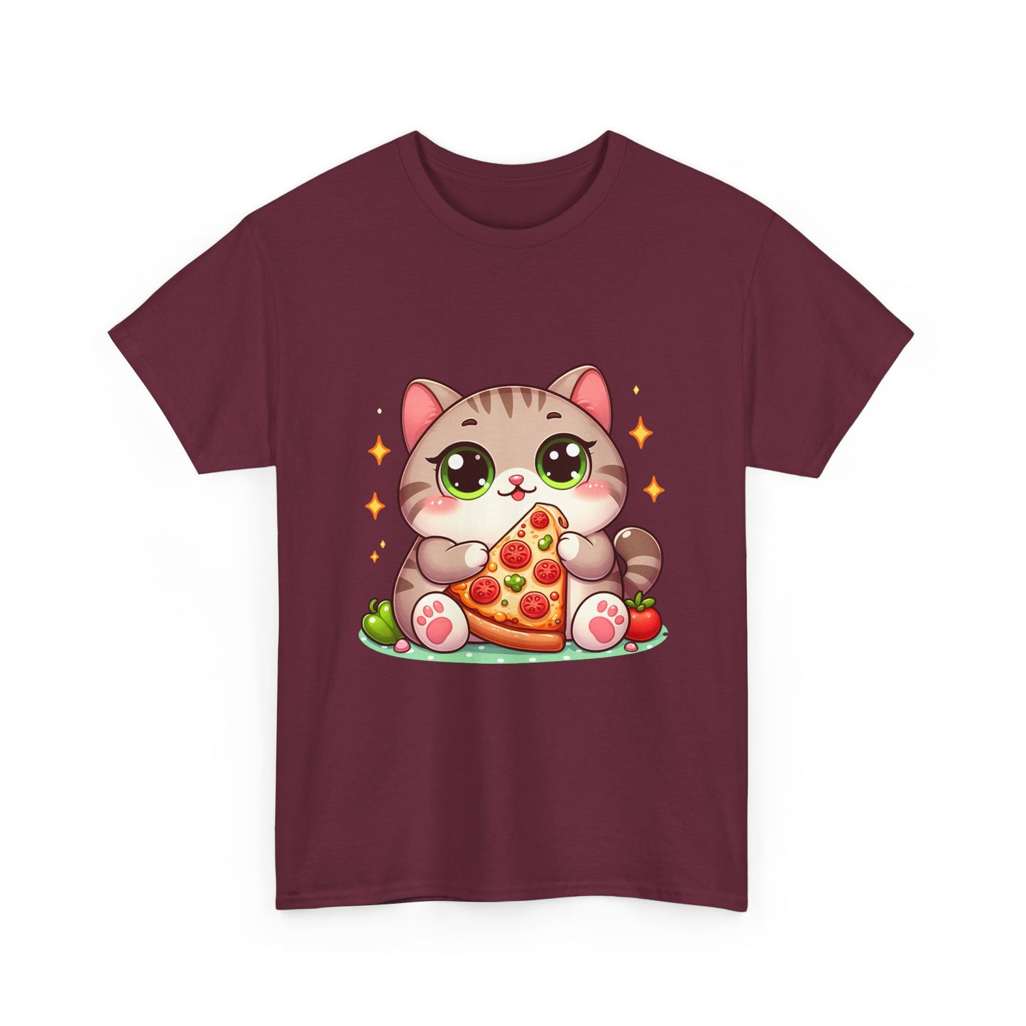 Cute Cat Eating Pizza T-Shirt — Kawaii Cat Pizza Tee