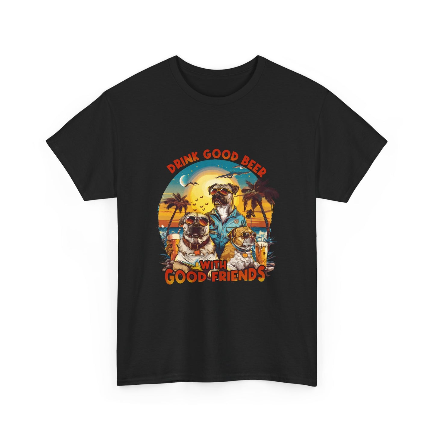 Beer & Pups T-Shirt — "Drink Good Beer with Good Friends" Retro Beach Tee