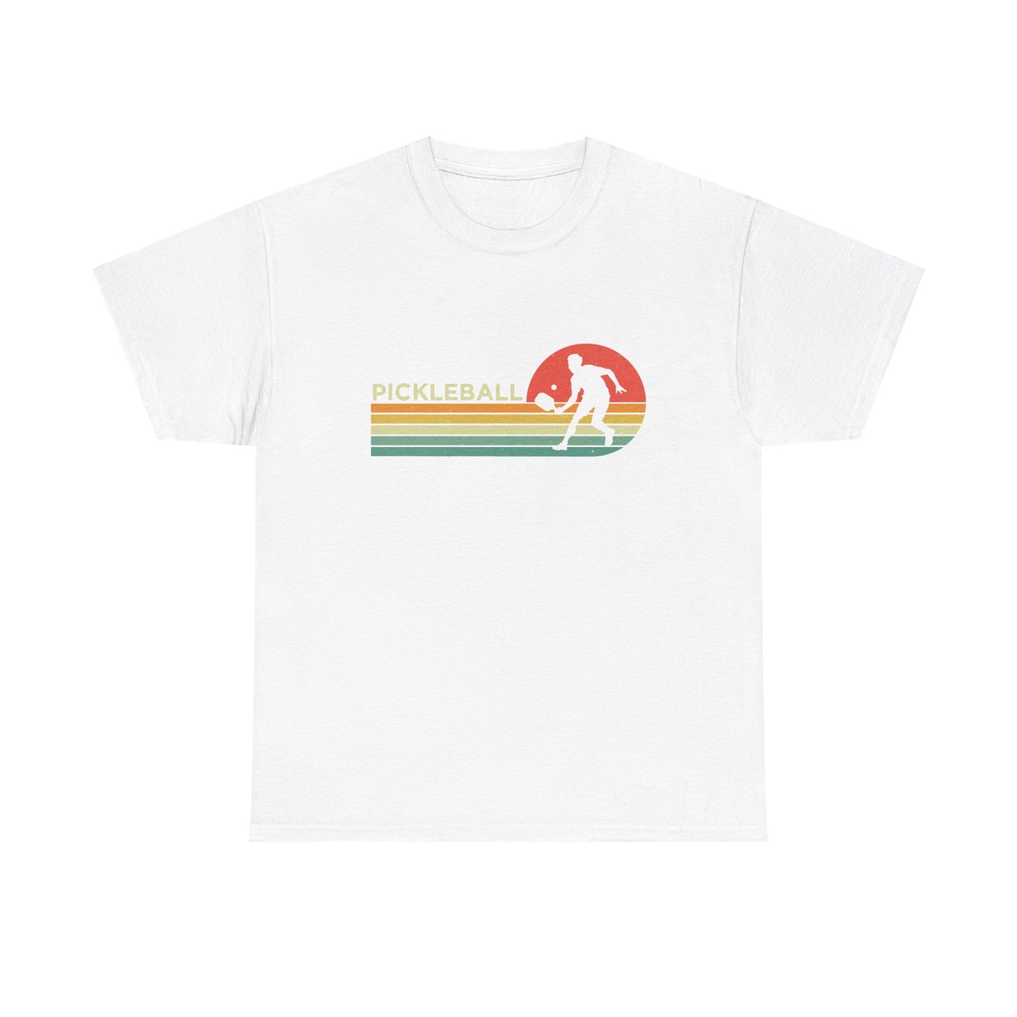 Pickleball Retro Sunset Tee — Vintage Striped Pickleball Player T-Shirt