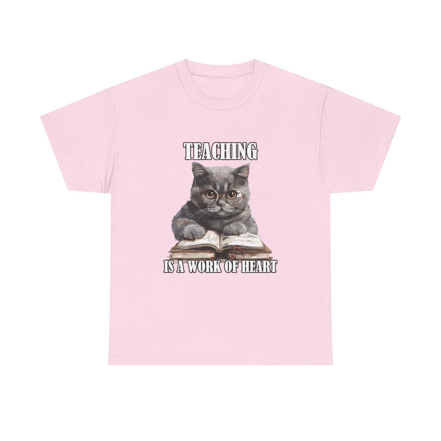 Teacher Cat T-Shirt – "Teaching Is A Work Of Heart" Cute Cat Teacher Tee