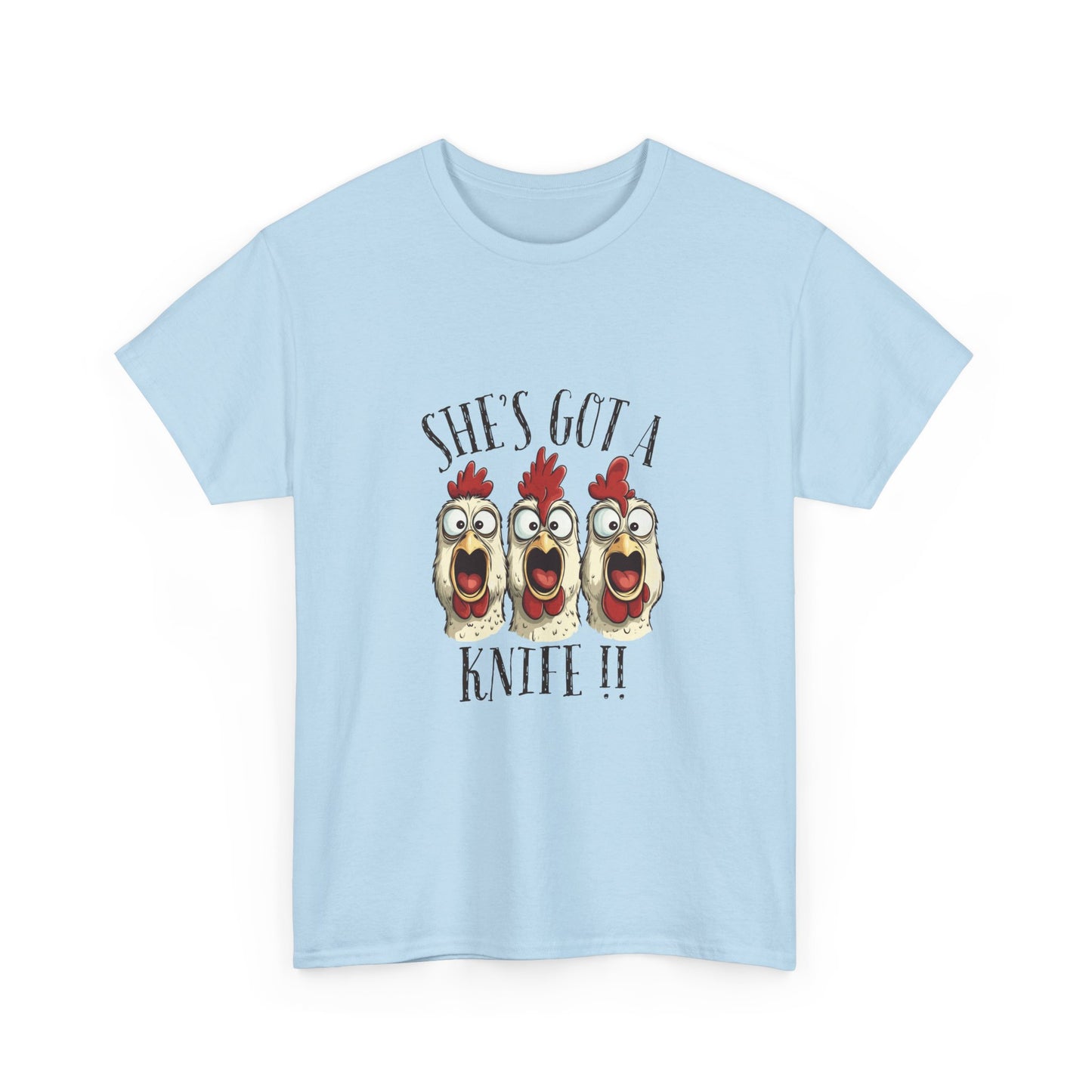 Chicken Choir "She's Got a Knife!!" Tee - Funny Farm Animal Graphic T-Shirt