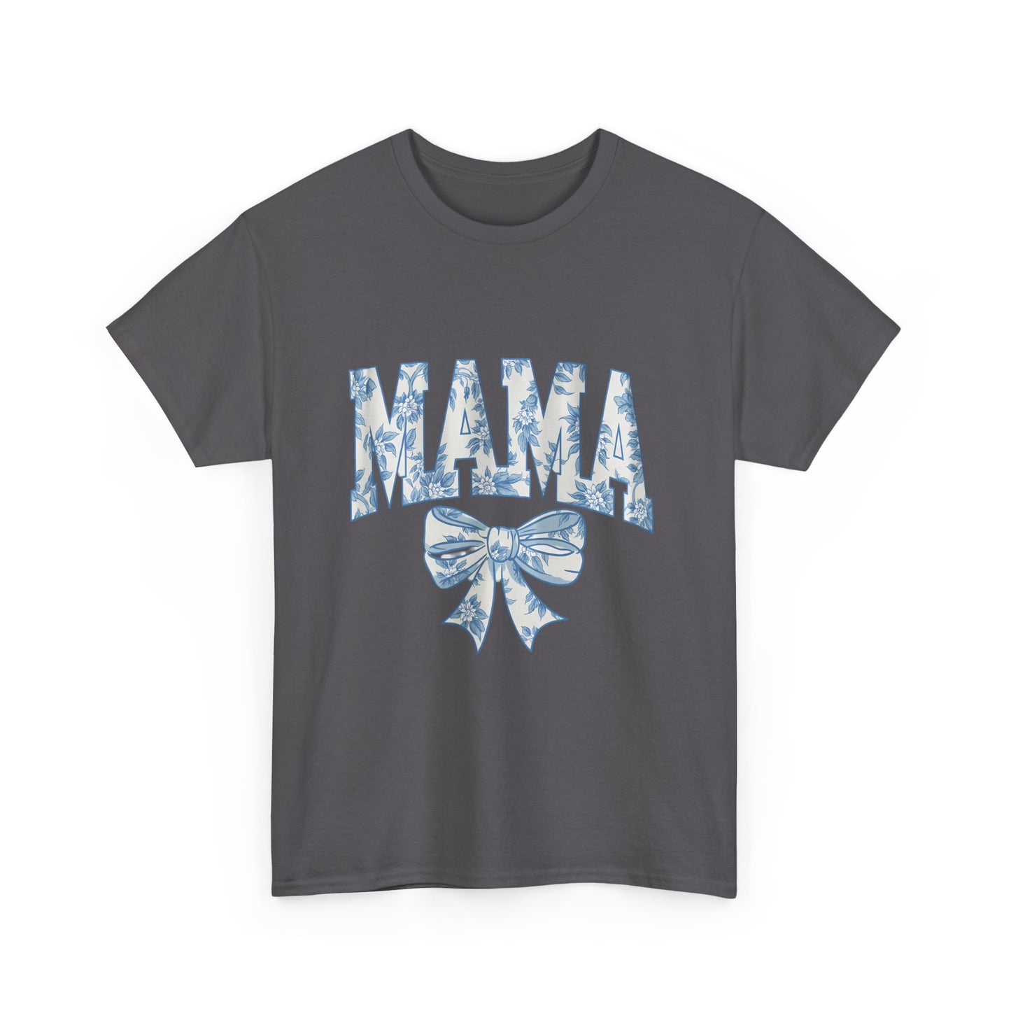 Mama Floral Bow Tee — Blue Watercolor Mom Shirt for Mother's Day