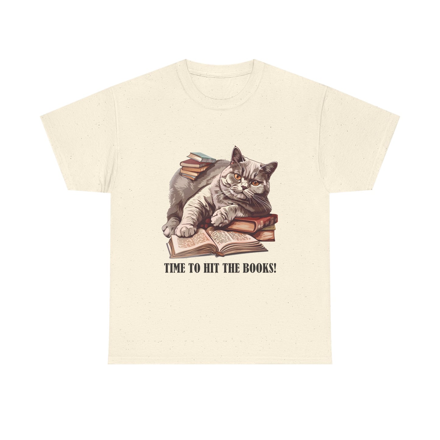 Cat & Books T-Shirt — "Time to Hit the Books" Cute Study Cat Tee
