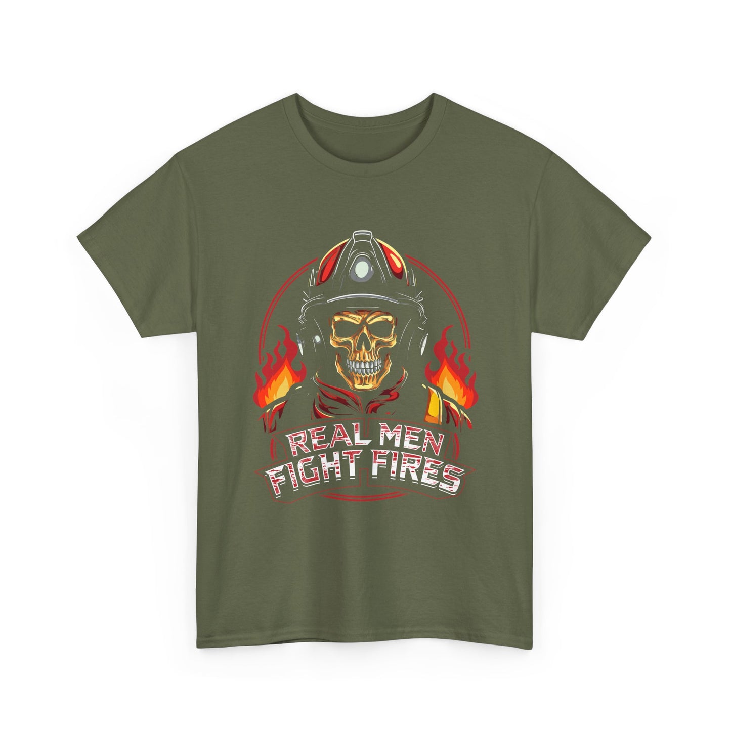 Firefighter Skull T-Shirt — "Real Men Fight Fires" Graphic Tee