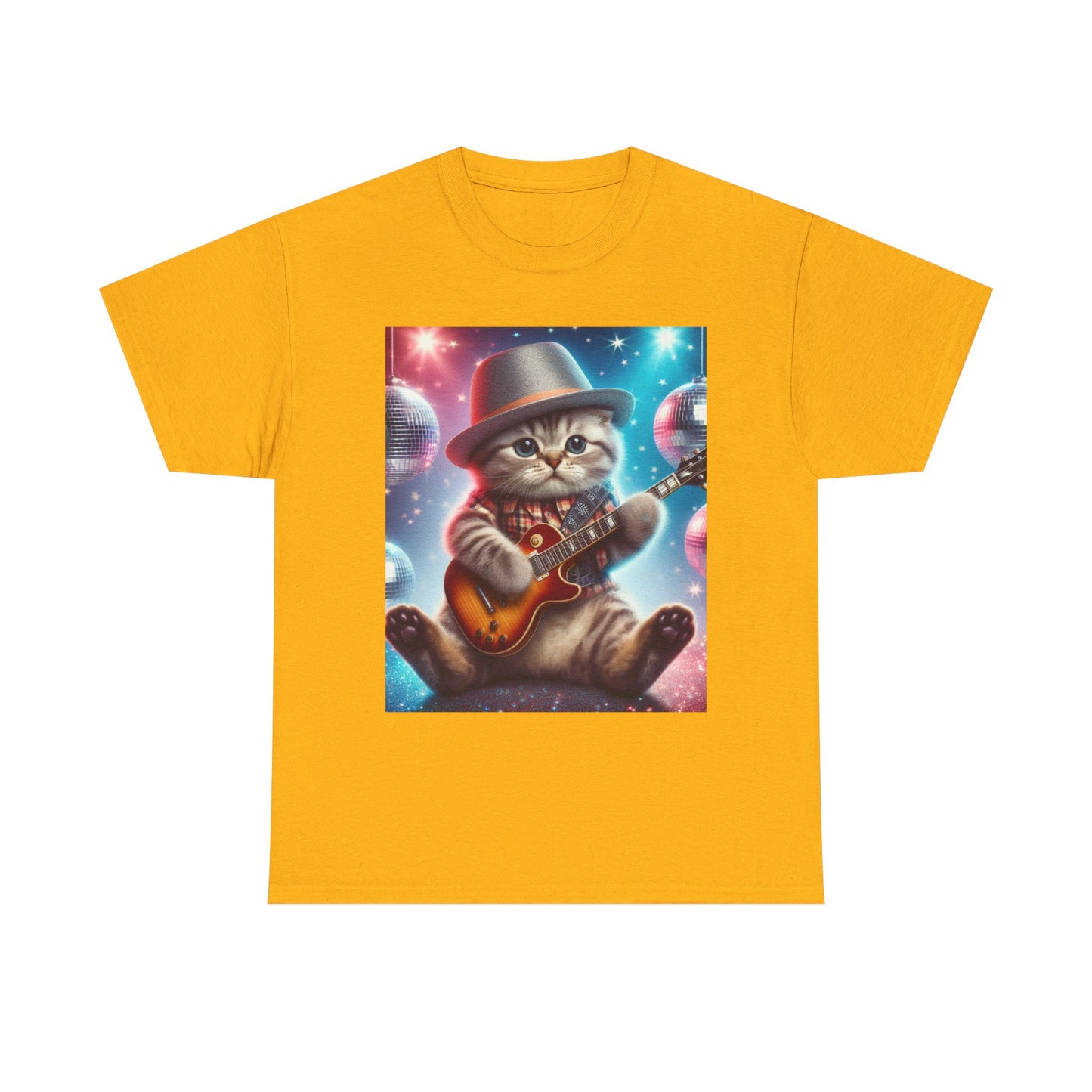 Cat Guitarist T-Shirt — Cute Kitten Playing Electric Guitar Tee