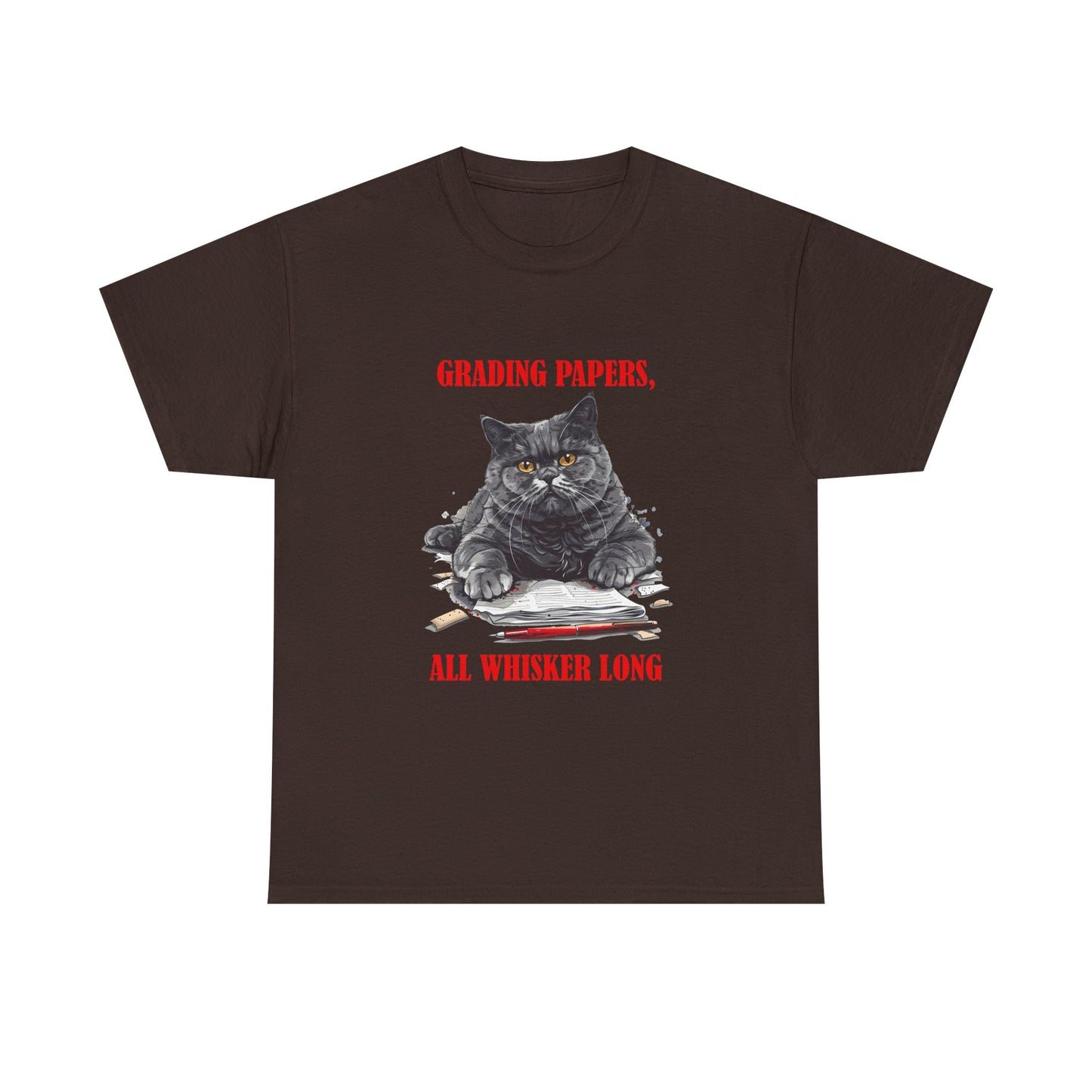Teacher Cat T-Shirt — "Grading Papers, All Whisker Long" Funny Teacher Gift