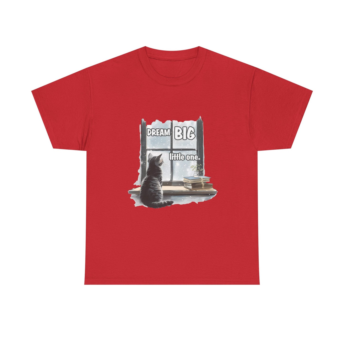 Dream Big Little One T‑Shirt — Cat at Window Inspirational Kids Tee