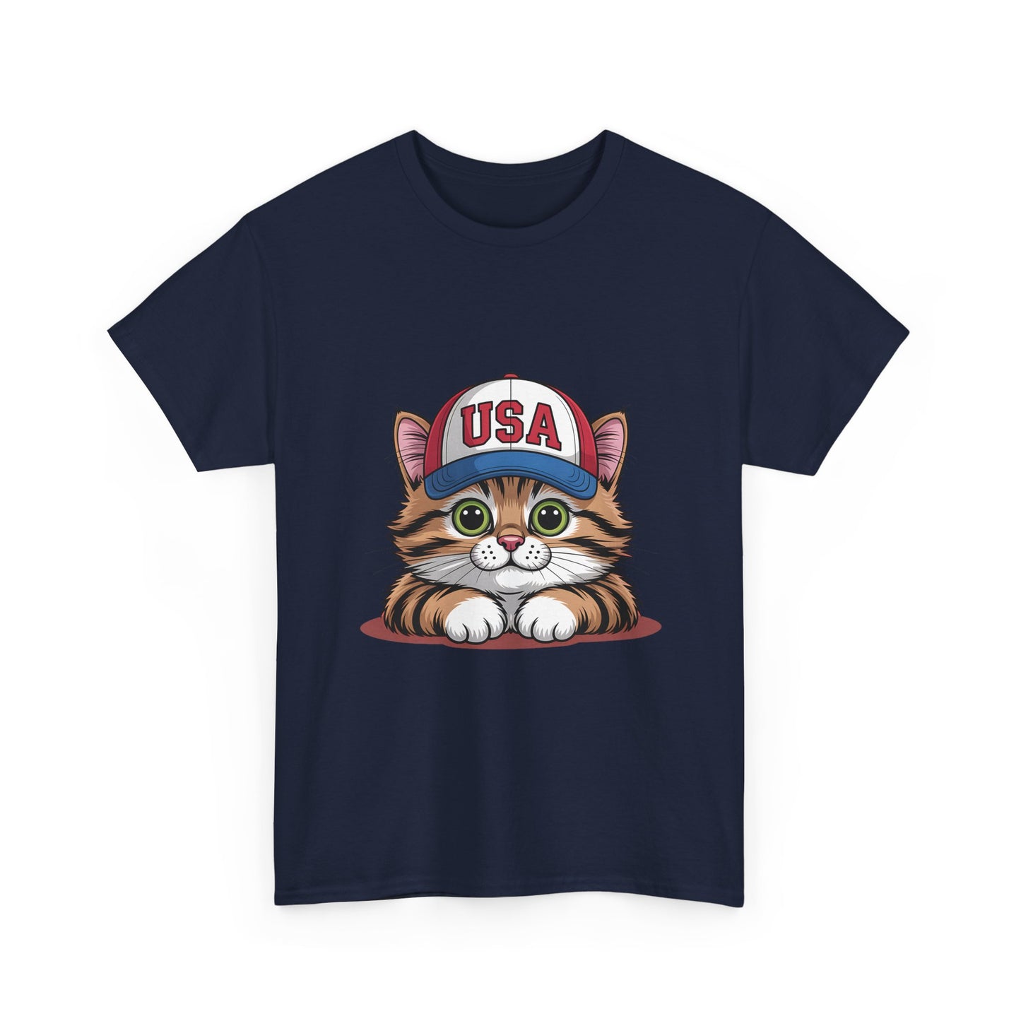 USA Kitten T-Shirt – Cute Cat Wearing USA Cap, Patriotic Fourth of July Tee