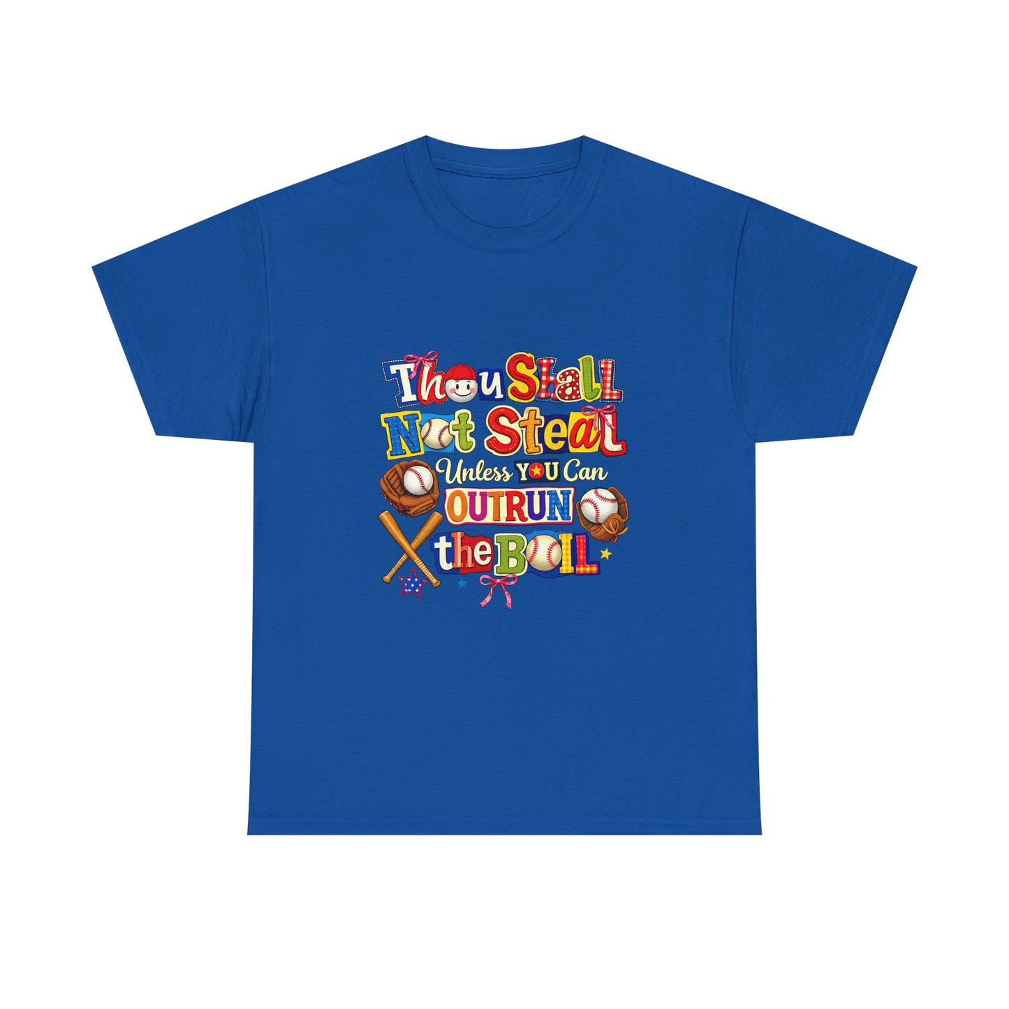 Baseball Mom/Coach T-Shirt – "Thou Shall Not Steal Unless You Can Outrun The Ball" Colorful Sports Tee