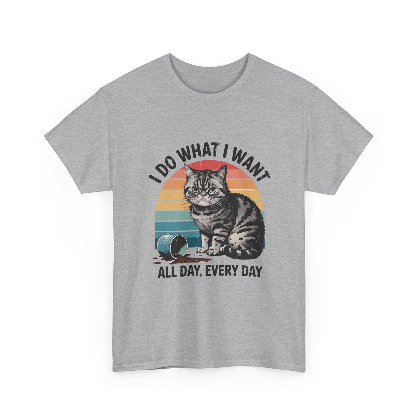 Cat Graphic Tee — "I Do What I Want All Day, Every Day" Vintage Sunset T-Shirt