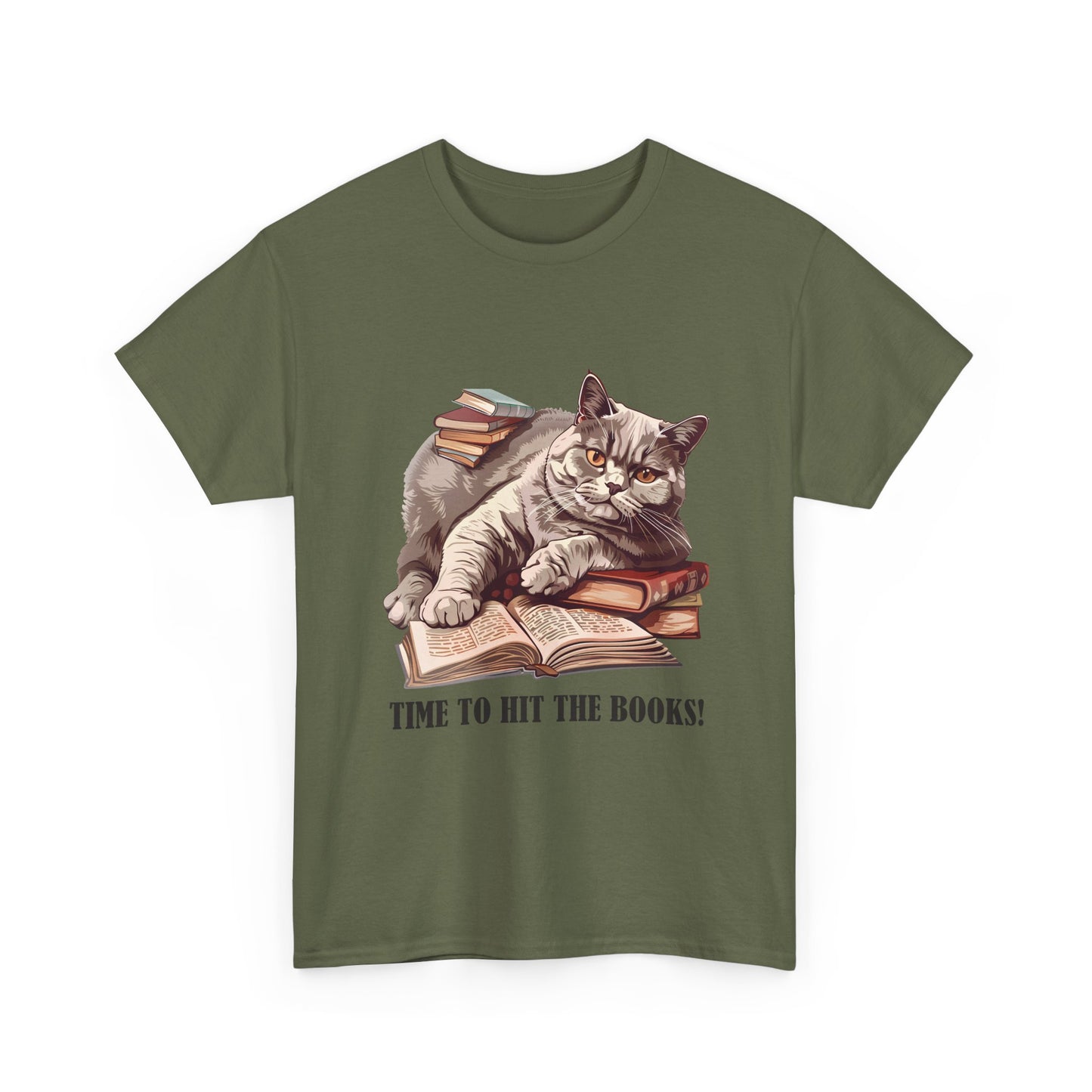 Cat & Books T-Shirt — "Time to Hit the Books" Cute Study Cat Tee