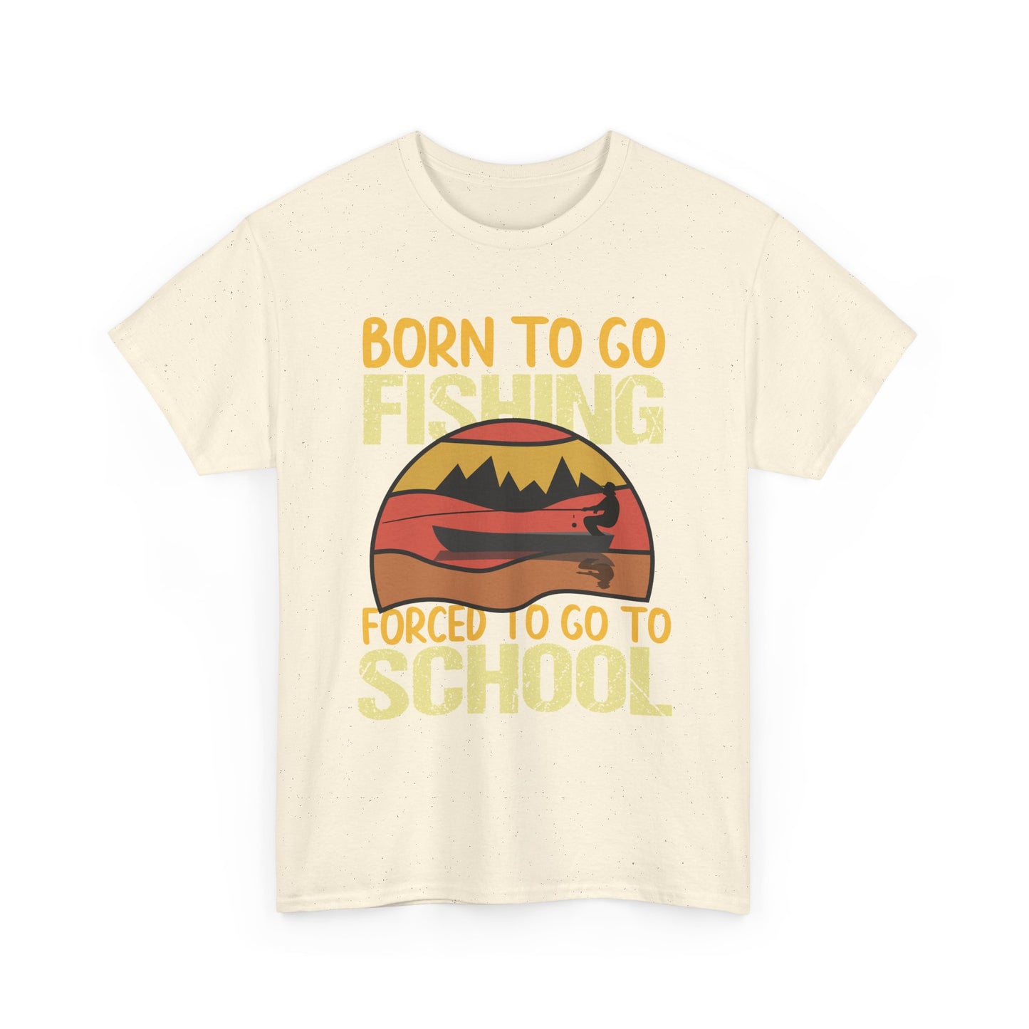 Fishing Graphic Tee - "Born to Go Fishing, Forced to Go to School" Retro Sunset T-Shirt for Kids & Teens