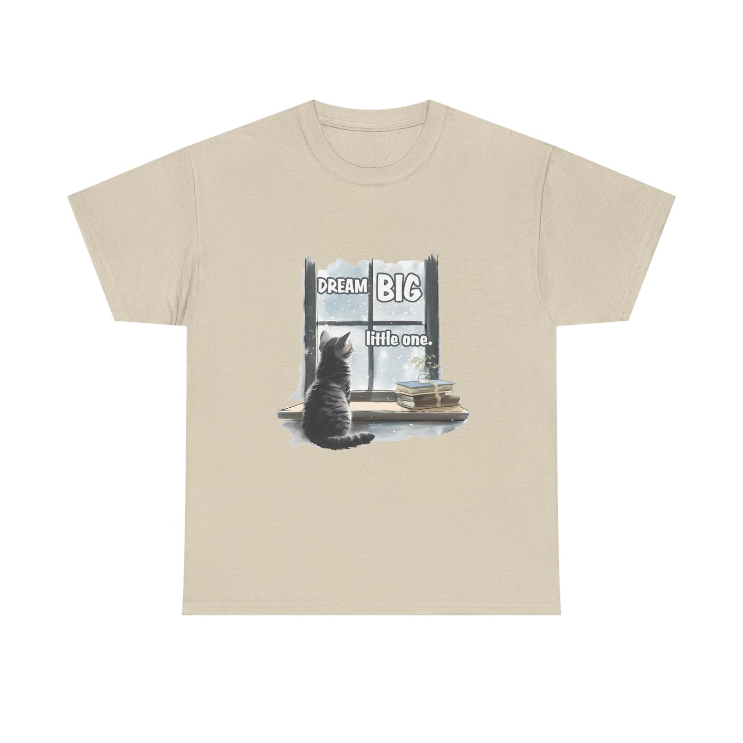 Dream Big Little One T‑Shirt — Cat at Window Inspirational Kids Tee