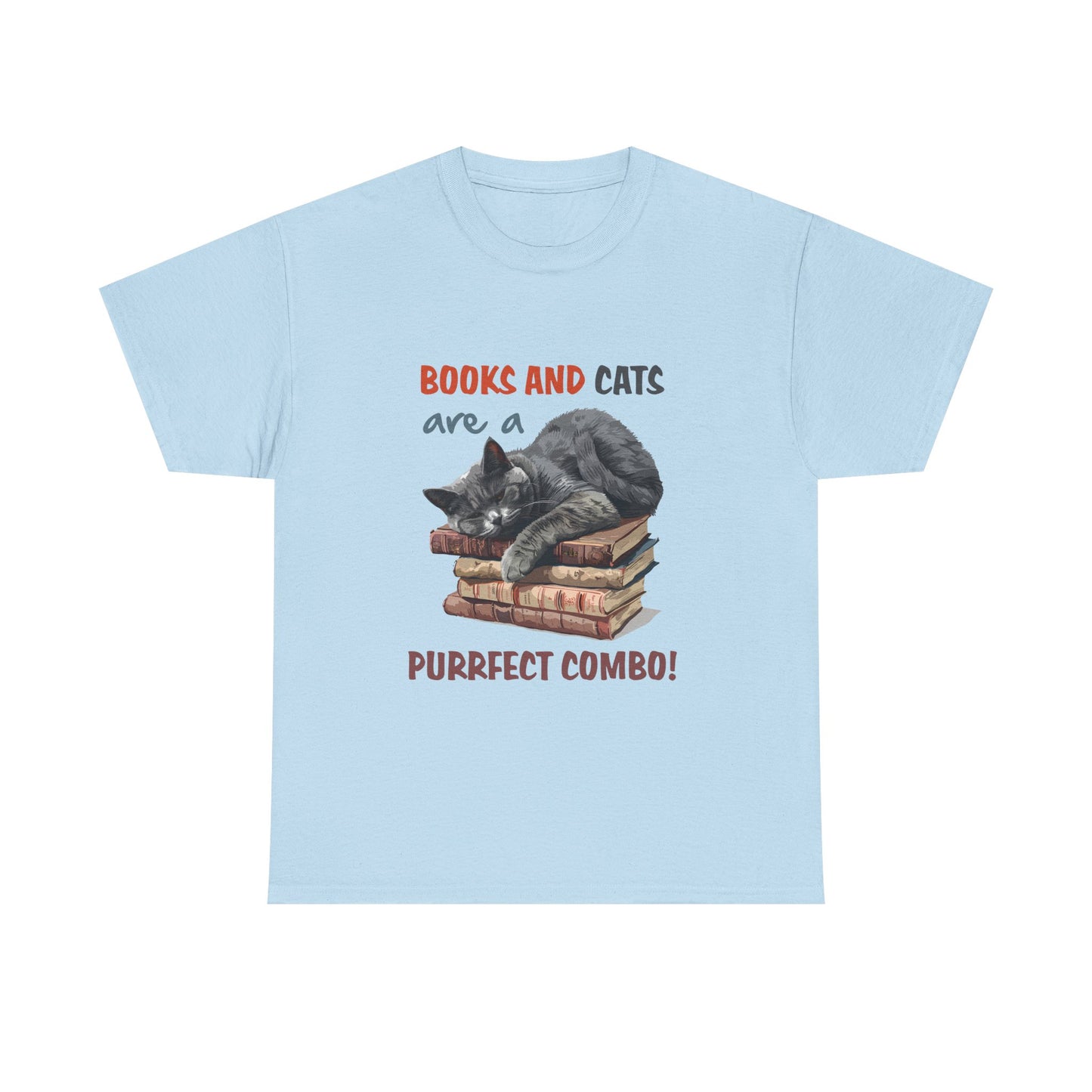 Cat & Books T-Shirt — "Books and Cats are a Purrfect Combo" Cozy Reader Tee