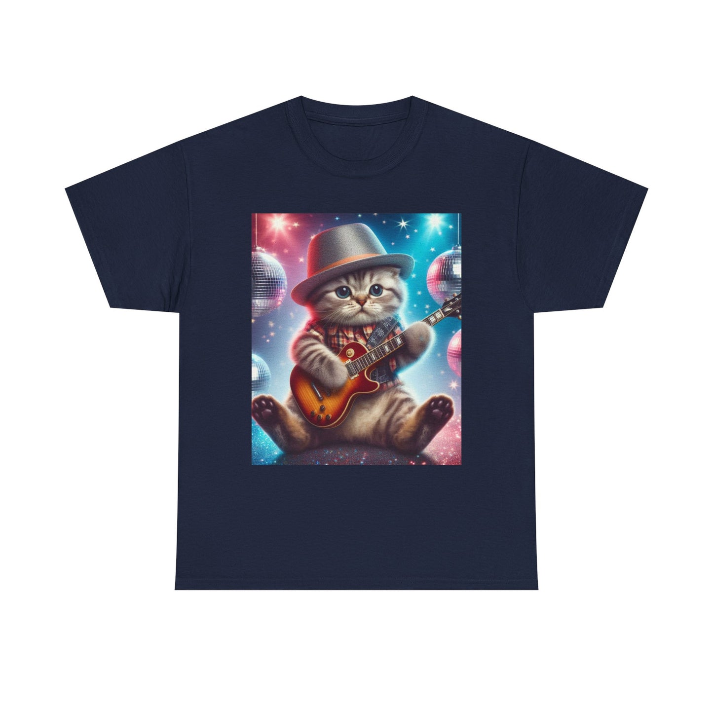 Cat Guitarist T-Shirt — Cute Kitten Playing Electric Guitar Tee