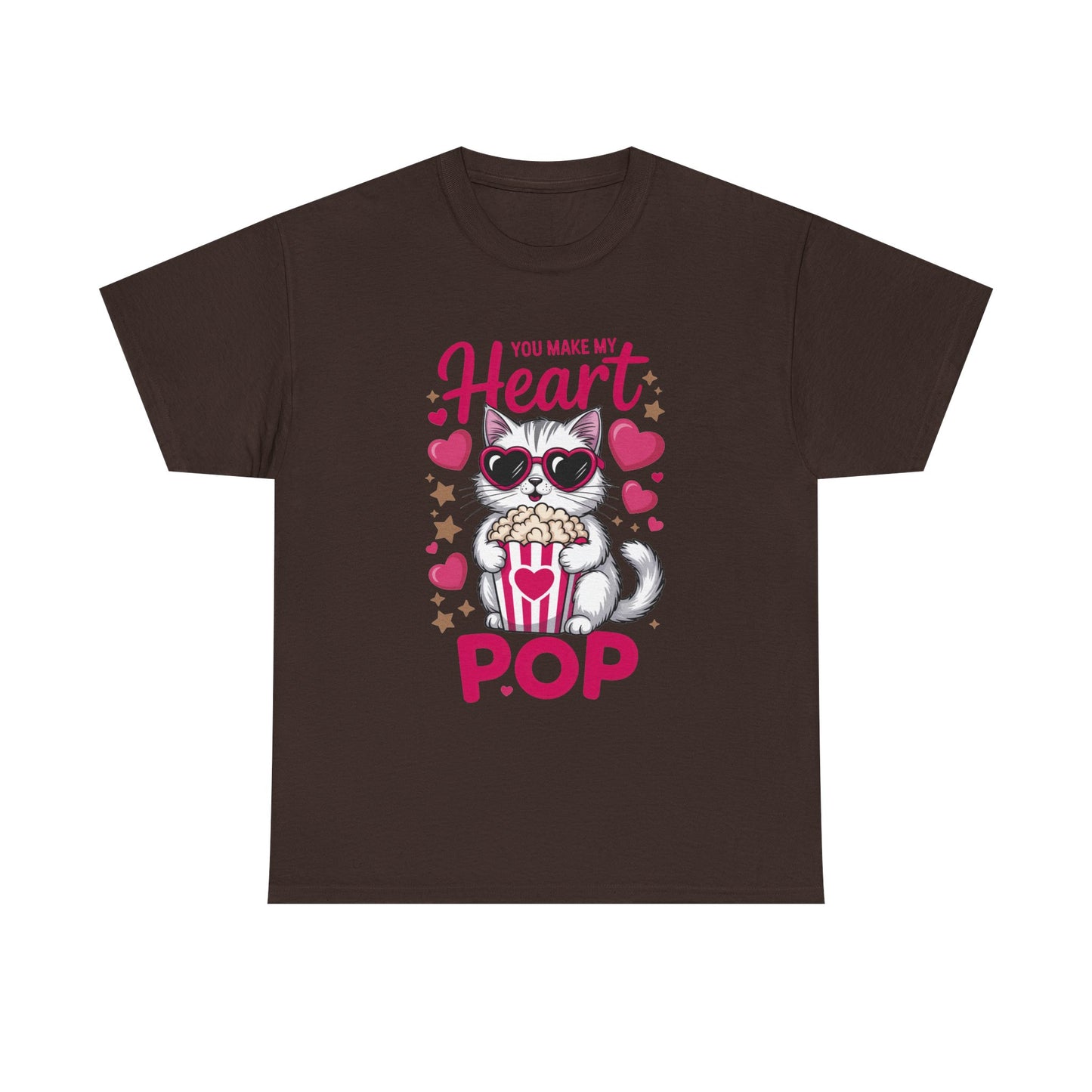 Cat Popcorn Tee — "You Make My Heart Pop" Cute Cat Valentine T-Shirt