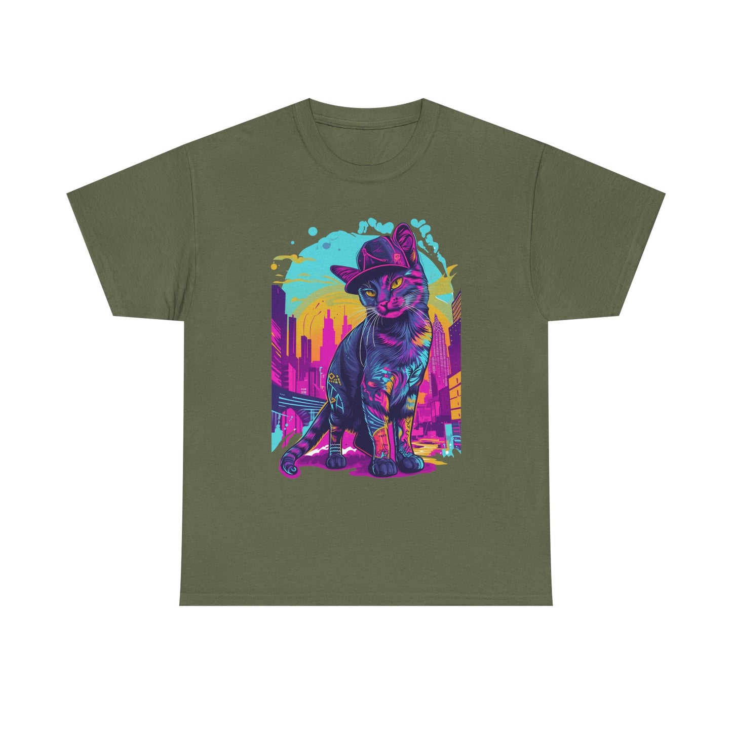 Neon City Cat Tee — Retro Vaporwave Cat T-Shirt