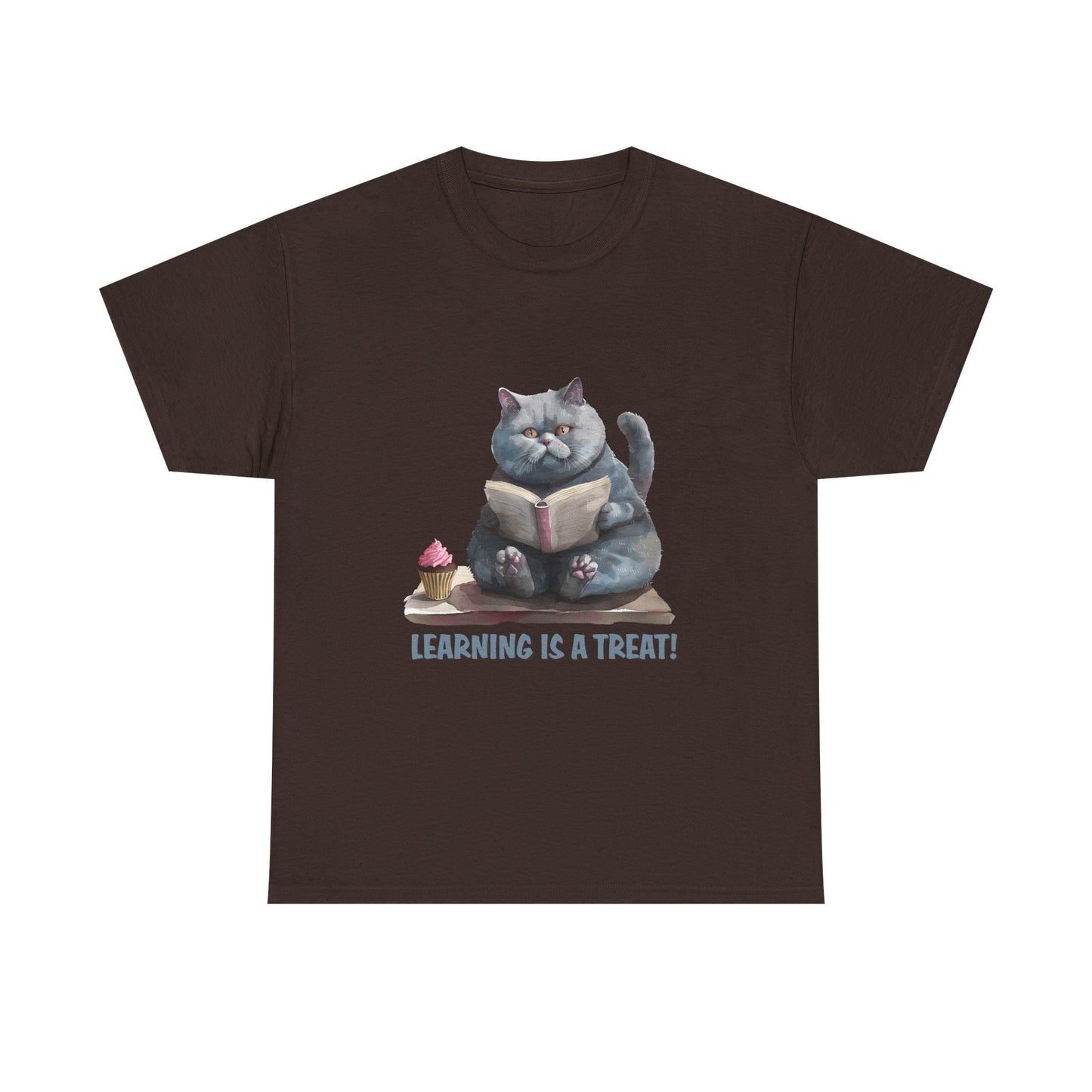 Cat Reading T-Shirt — "Learning Is a Treat" Cute Book Lover Tee
