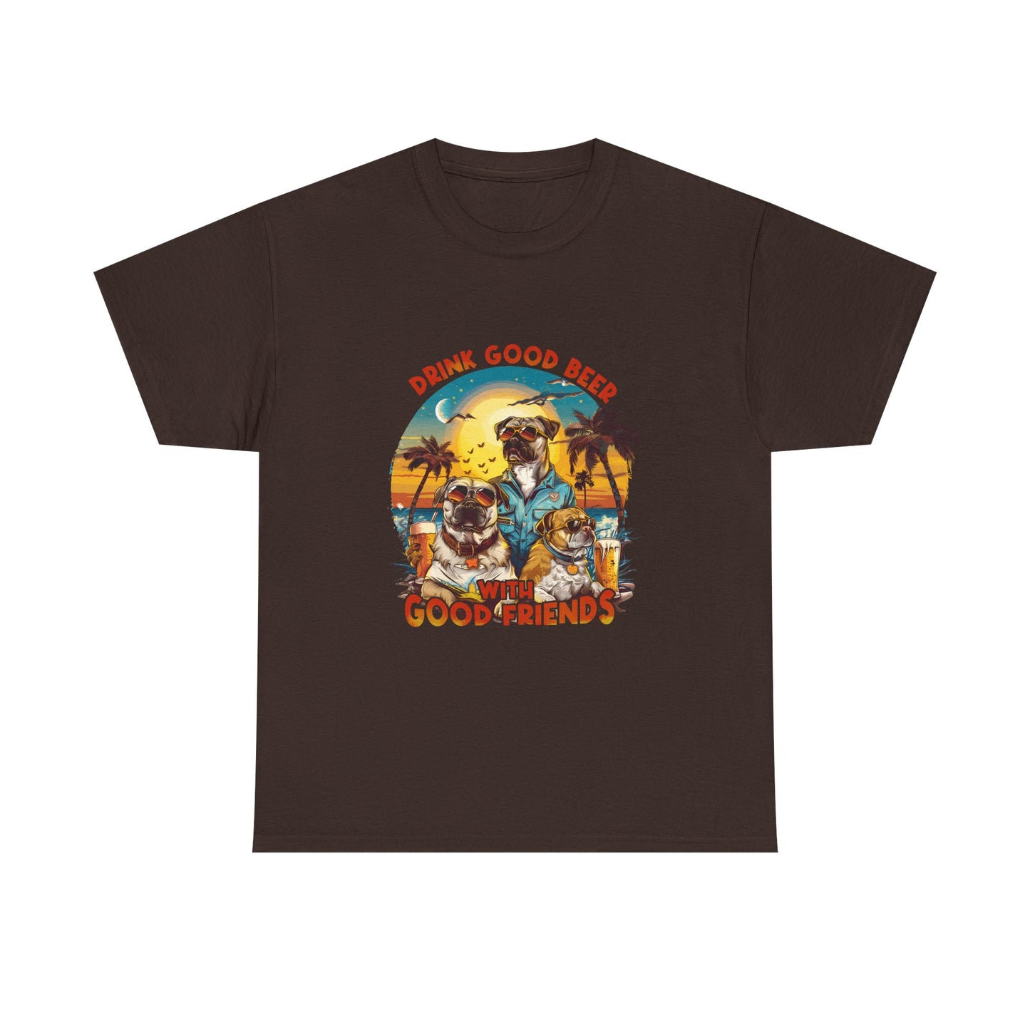 Beer & Pups T-Shirt — "Drink Good Beer with Good Friends" Retro Beach Tee