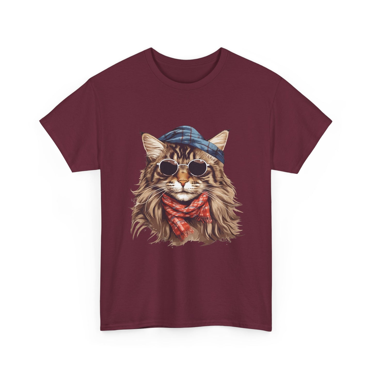 Cat Portrait Tee — Hipster Cat with Sunglasses & Bandana Graphic T-Shirt