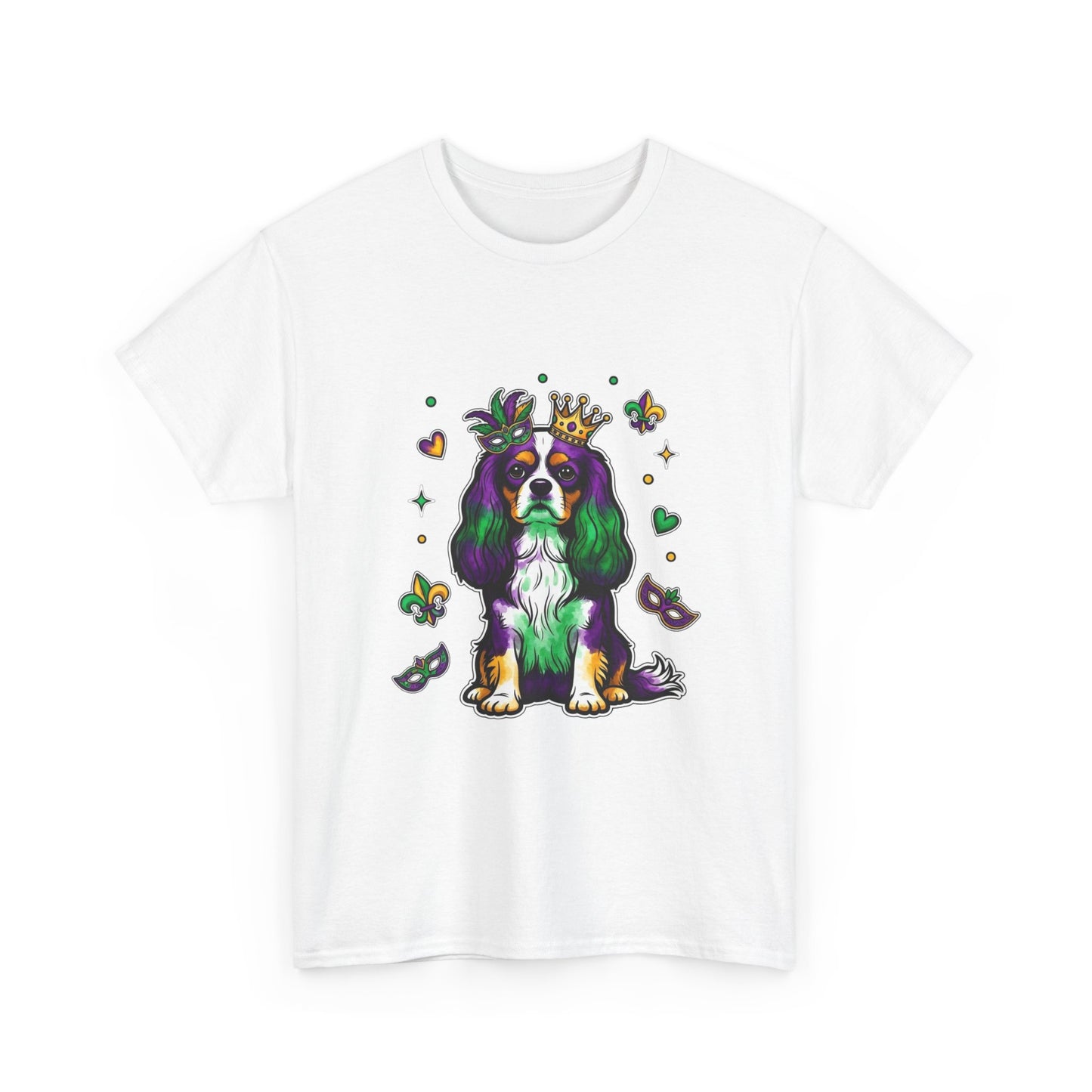 Mardi Gras Cavalier King Charles Dog T‑Shirt — King & Mask Festival Tee