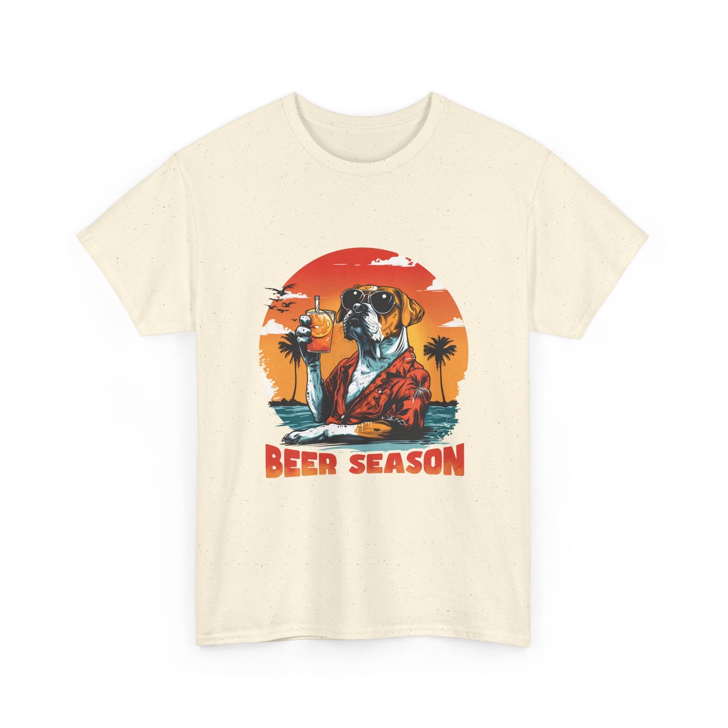 Beer Season T-Shirt — Vintage Sunset Dog Holding Beer