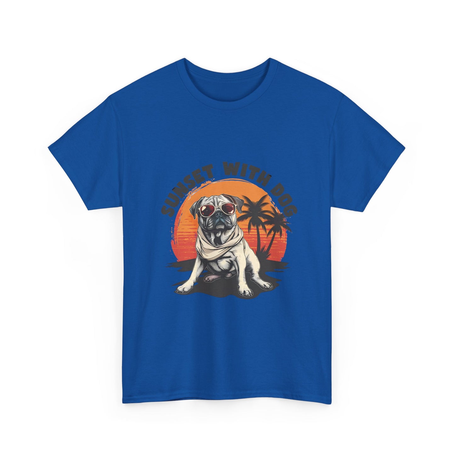 Sunset With Dog T-Shirt – Retro Beach Pug Tee
