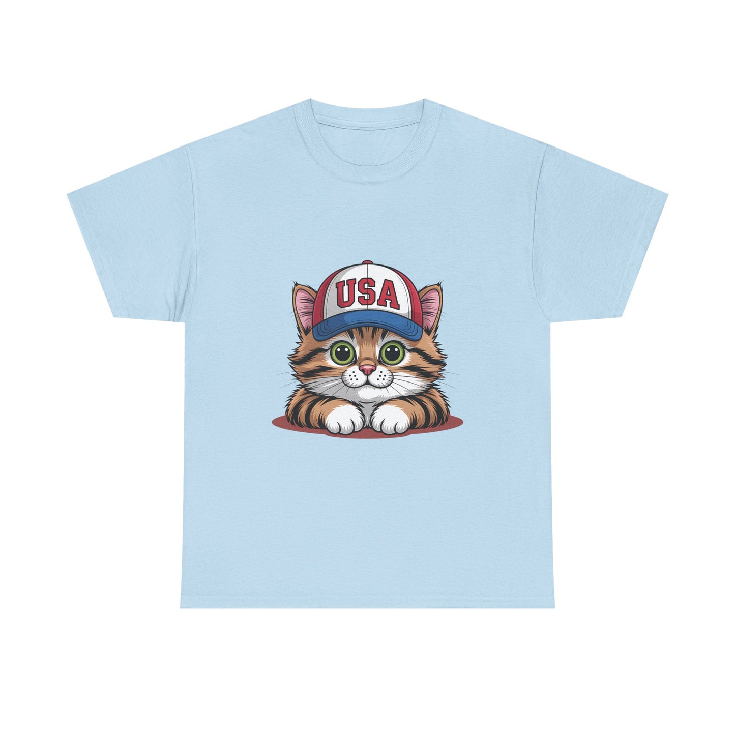USA Kitten T-Shirt – Cute Cat Wearing USA Cap, Patriotic Fourth of July Tee