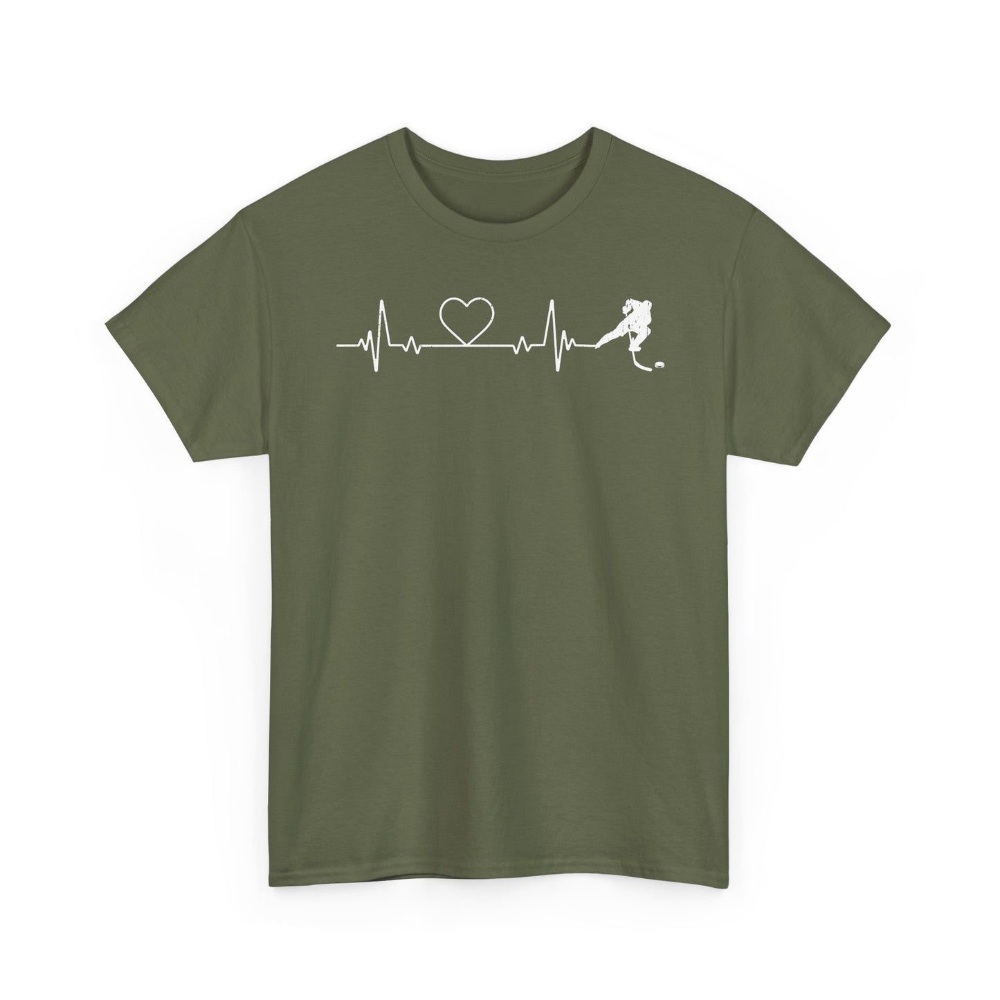 Running Heartbeat T-Shirt — Runner ECG Line with Heart Graphic