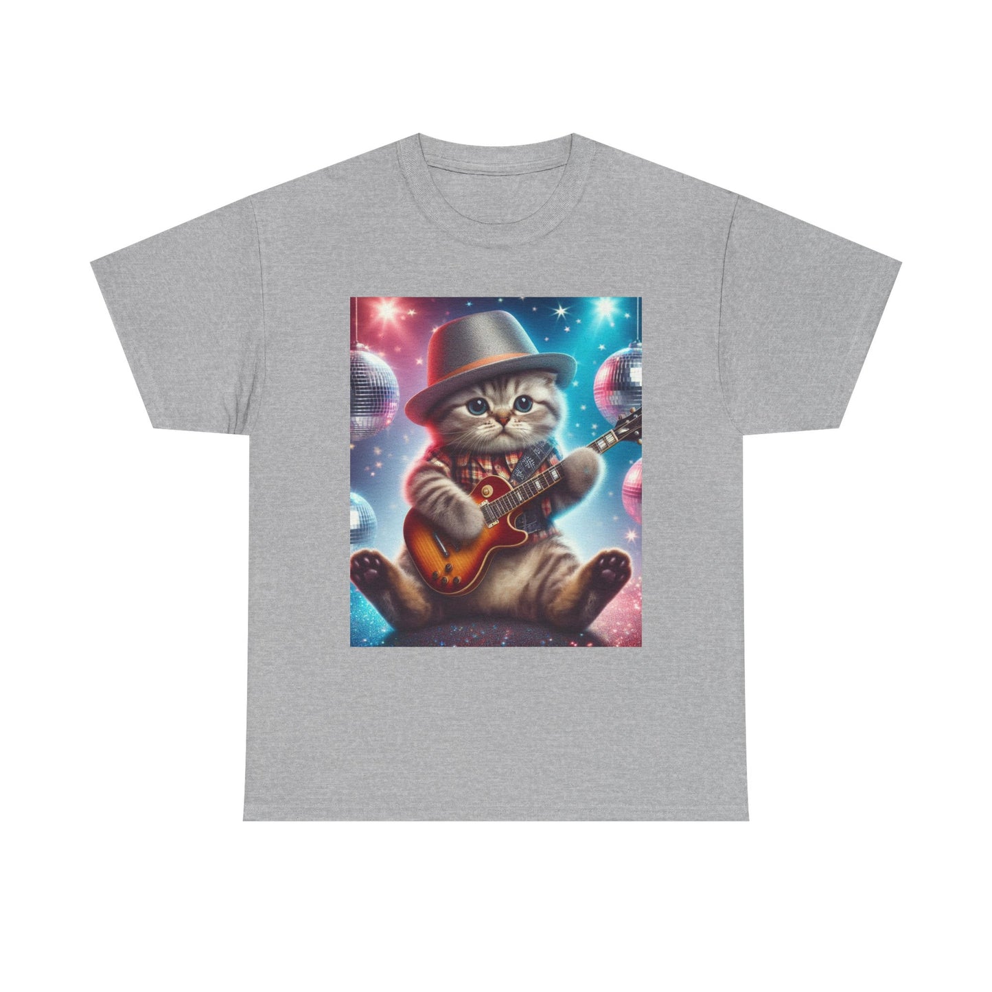 Cat Guitarist T-Shirt — Cute Kitten Playing Electric Guitar Tee