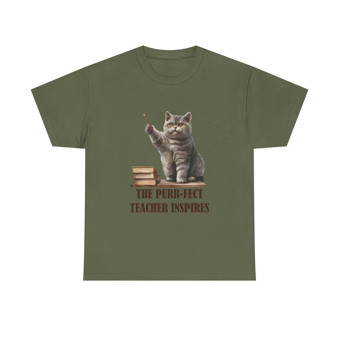 Teacher Cat T-Shirt — "The Purr-fect Teacher Inspires" Cute Gift for Educators