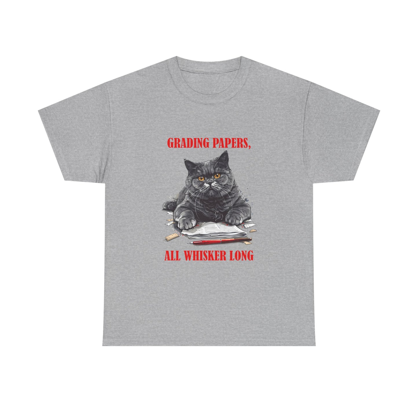 Teacher Cat T-Shirt — "Grading Papers, All Whisker Long" Funny Teacher Gift