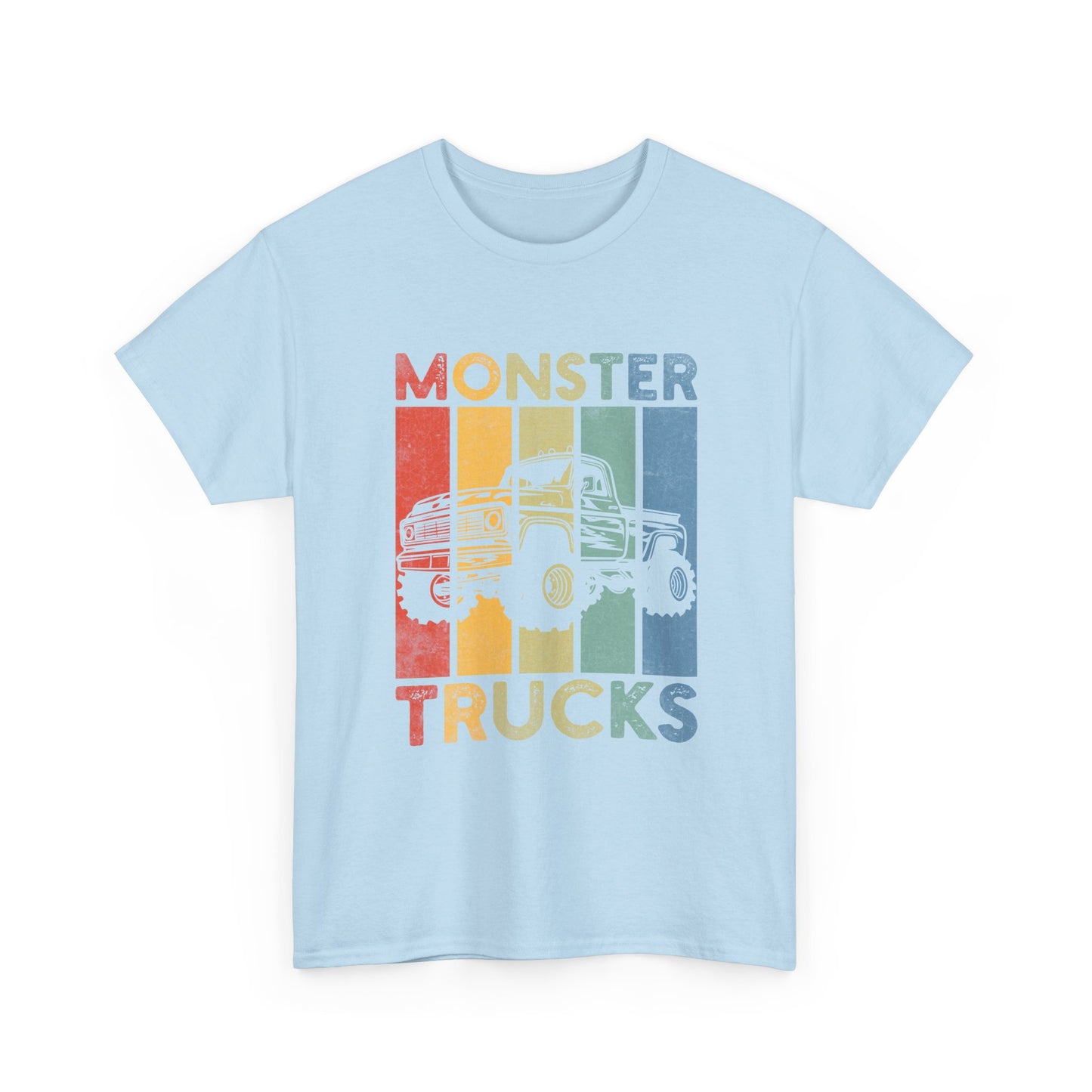 Monster Trucks Retro Tee – Vintage Striped Kids & Adult Off-Road Truck Shirt