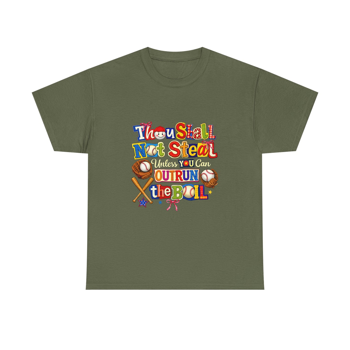 Baseball Mom/Coach T-Shirt – "Thou Shall Not Steal Unless You Can Outrun The Ball" Colorful Sports Tee
