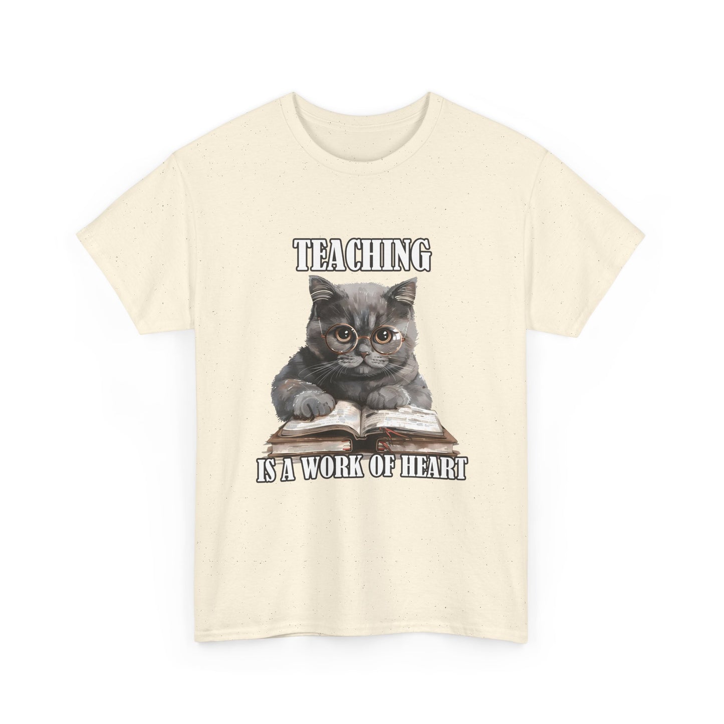 Teacher Cat T-Shirt – "Teaching Is A Work Of Heart" Cute Cat Teacher Tee