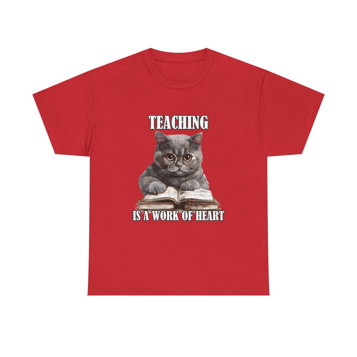 Teacher Cat T-Shirt – "Teaching Is A Work Of Heart" Cute Cat Teacher Tee