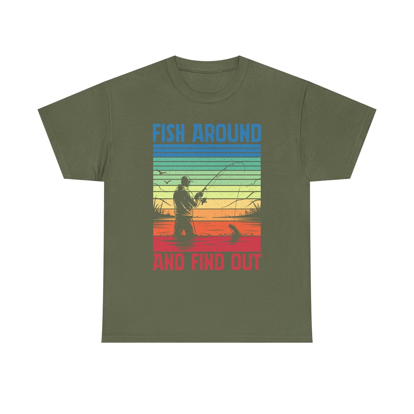 Fishing T-Shirt - "Fish Around and Find Out" Retro Sunset Angler Tee