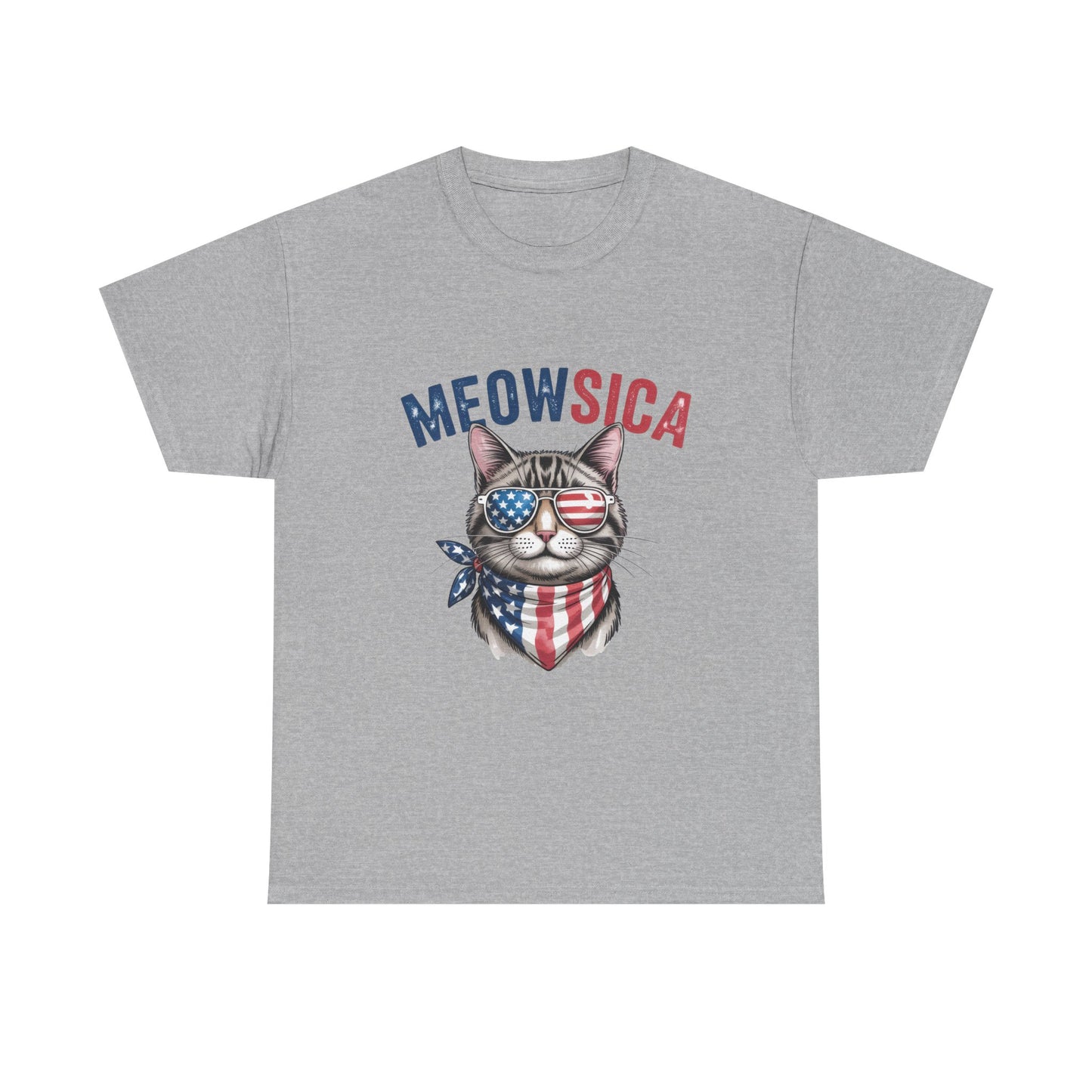 Meowsica Cat T‑Shirt — Patriotic American Flag Kitty Tee